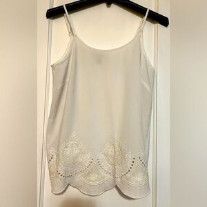 Loft, white spaghetti strap, adjustable top with embroidered design Size S